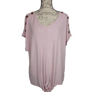 French Laundry | Pink Stripe Stretch Knit Button Shoulder Top | Size 2X